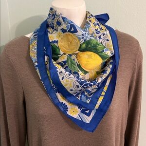 Lemon scarf NEW blue yellow white French inspired pattern